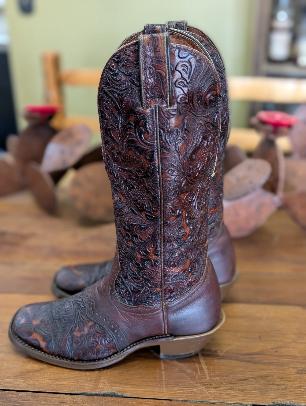 Ladies Boulet Tooled Brown Leather Boots 6.5C